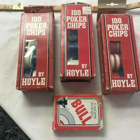 #ZX4 Lot of 3 boxes of Hoyle 100 Ct Poker Chips Set Red White Blue Poker Chips - Picture 1 of 6